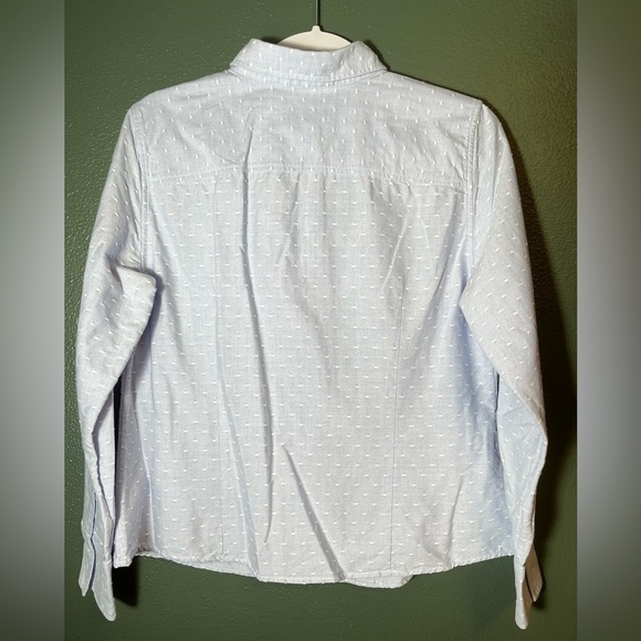 Carolina Herrera Kids Girl Blue and White Button Down with Pearl Monogram Sz 12 - Picture 5 of 6